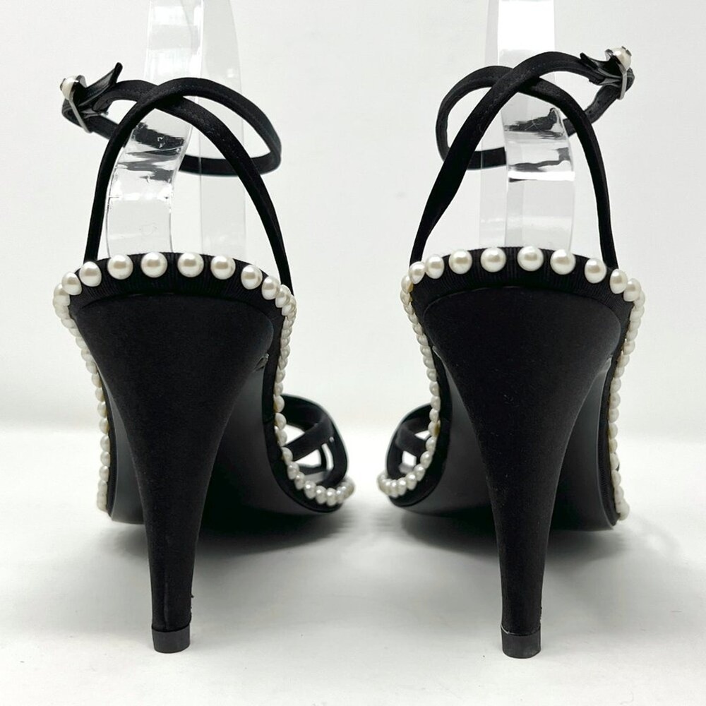 Chanel 2004 Vintage Heels Black Satin‎ Pearl 38.5 Y2K Karl Lagerfeld - Picture 5 of 10